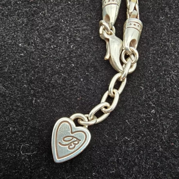 Brighton Chain Necklace w/Flower & Heart Pendant Silver/Gold Plated 14" - Picture 4 of 5
